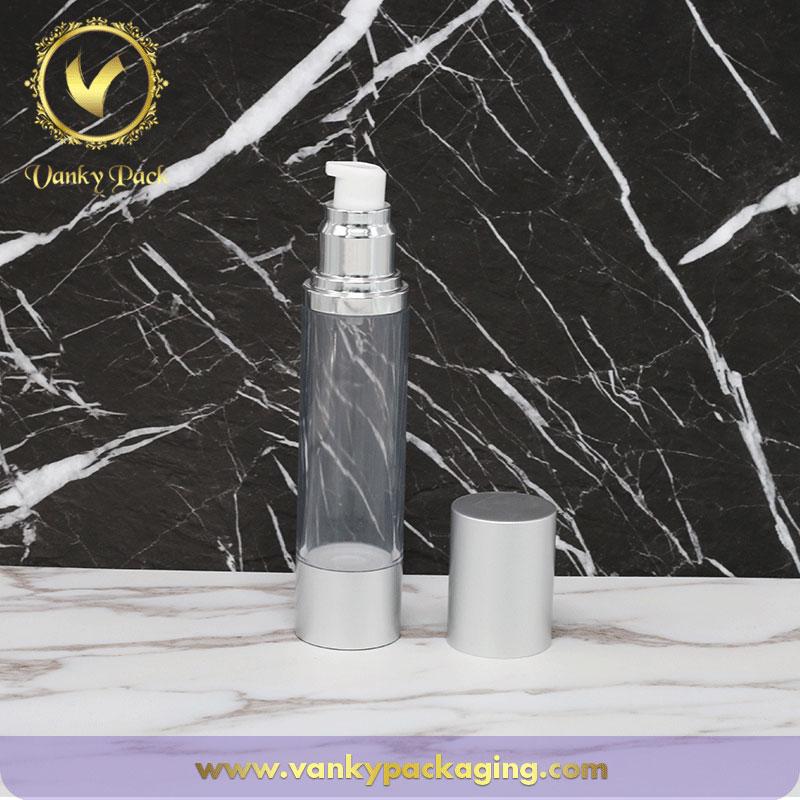 Wholesale Cosmetic Set Serum Airless Bottle Cream Jar Transparent Plastic Lotion Pump Bottle With Silver Cover