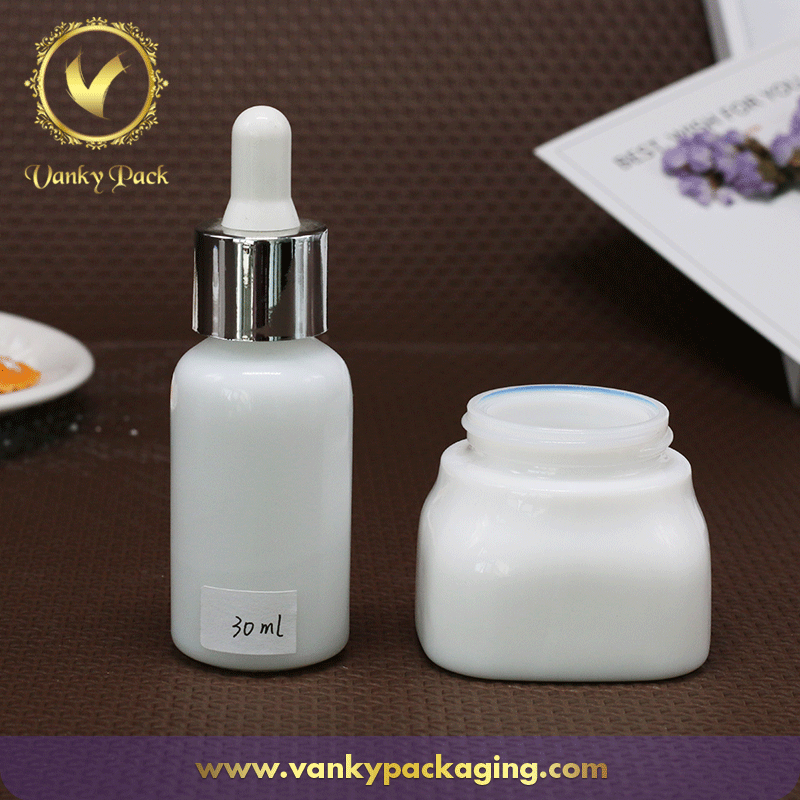 White Glass Cosmetics Jars with White Plastic Cap 