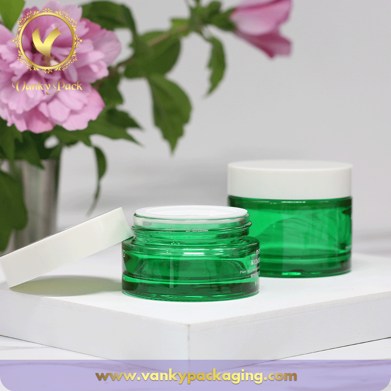 Round Shape Cosmetic Cream Jar with UV Printing And White Screw Cap