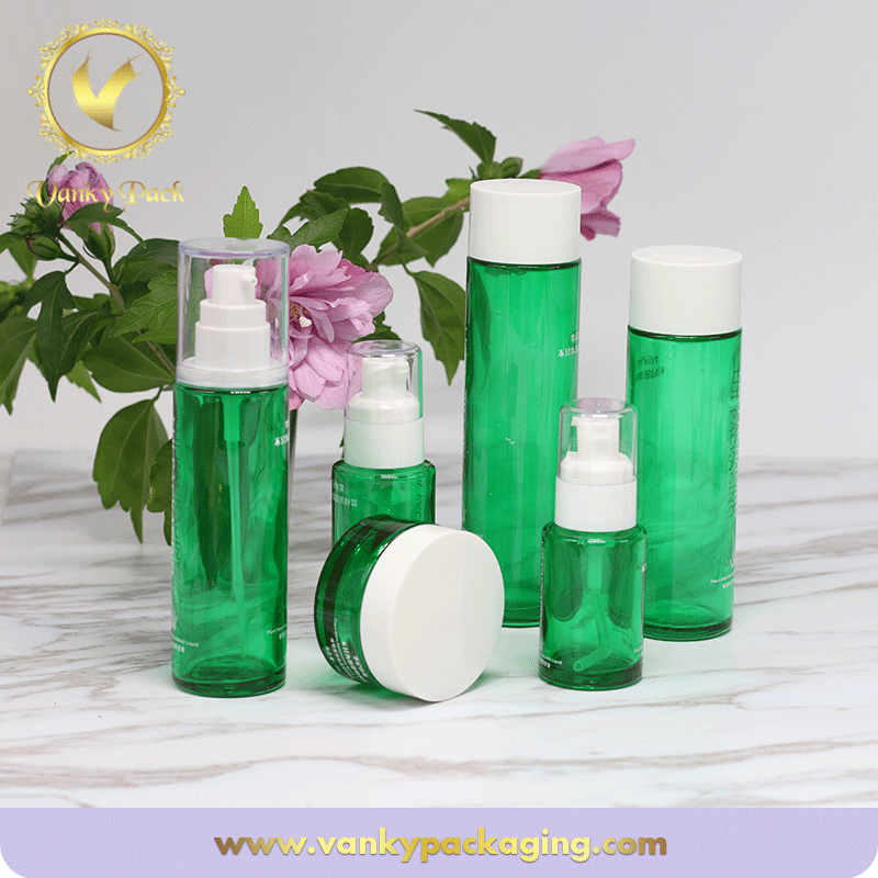 Whole Series Green UV Printing Glass Bottle And Jar With Custom Cap Pump