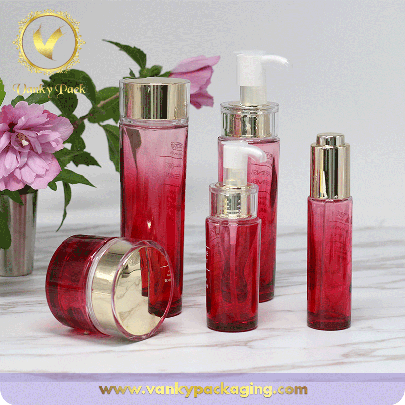 Family Cosmetic Packaging Series Glass Bottles And Jars With Red Printing