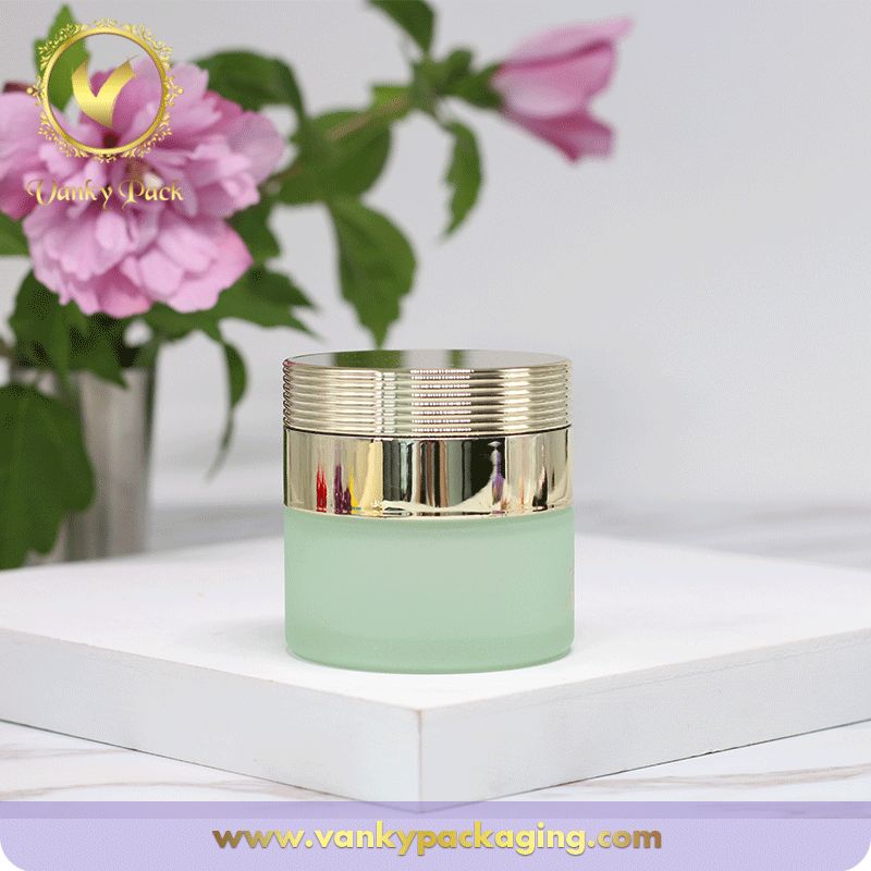 Cosmetic Cream Glass Jar Container 50g With Shiny Gold UV Printing Cap