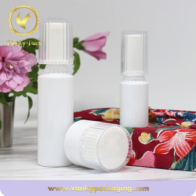 White Colored UV Printed Cosmetic Glass Bottle With Press Pump Packaging