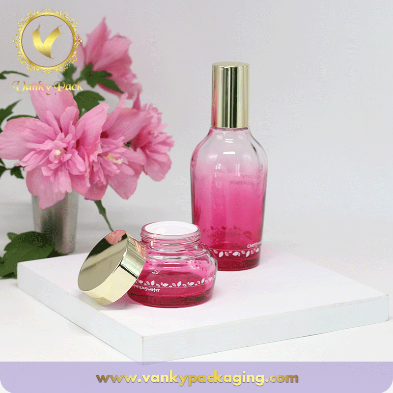 UV Coated Colored Glass Bottle And Jar Container For Cosmetic Packaging