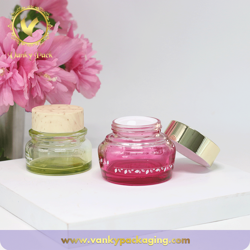 30G Cream Glass Jar Container With UV Printing Screw Cap For Cosmetic