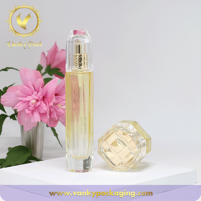 High End Octagon Shape Glass Bottle With Spring Press Pump Packaging