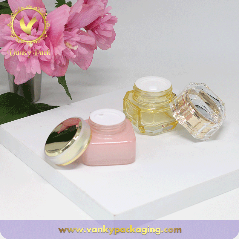 Square Shape Cosmetic Glass Jar With Inside Cover And Screw Cap