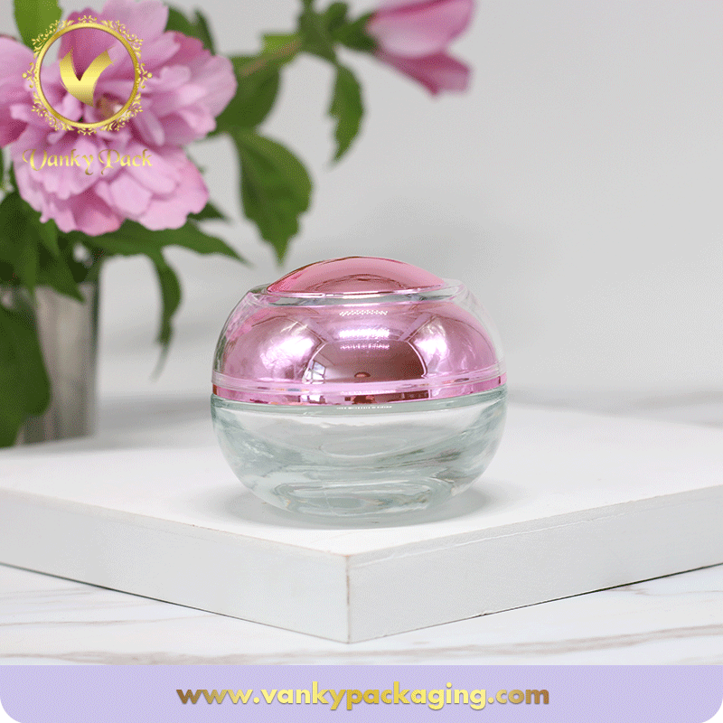 High Quality 50g Glass Cosmetic Cream Jar With Clear Top and UV Inside Screw Cap 