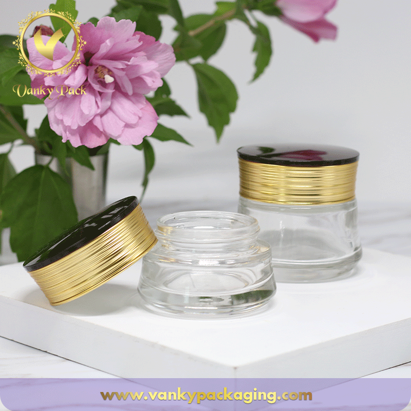 30G 50G Round Shape Cosmetic Clear Glass Jar With Plastic Screw Cap Packaging