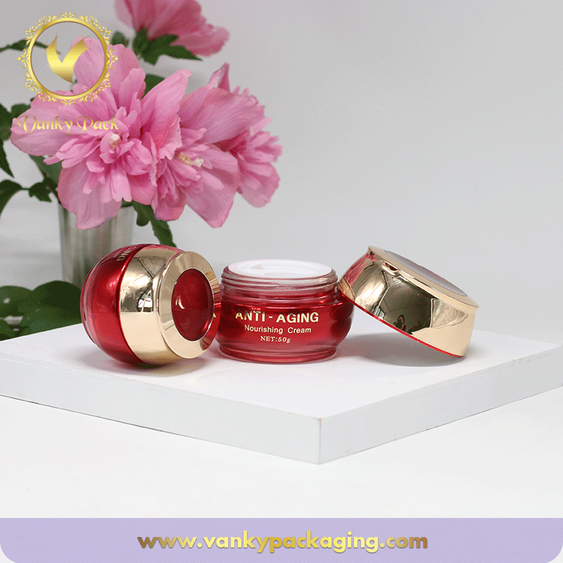 Red Colored Glass Jar With Silk Printing And Screw Cap Packaging