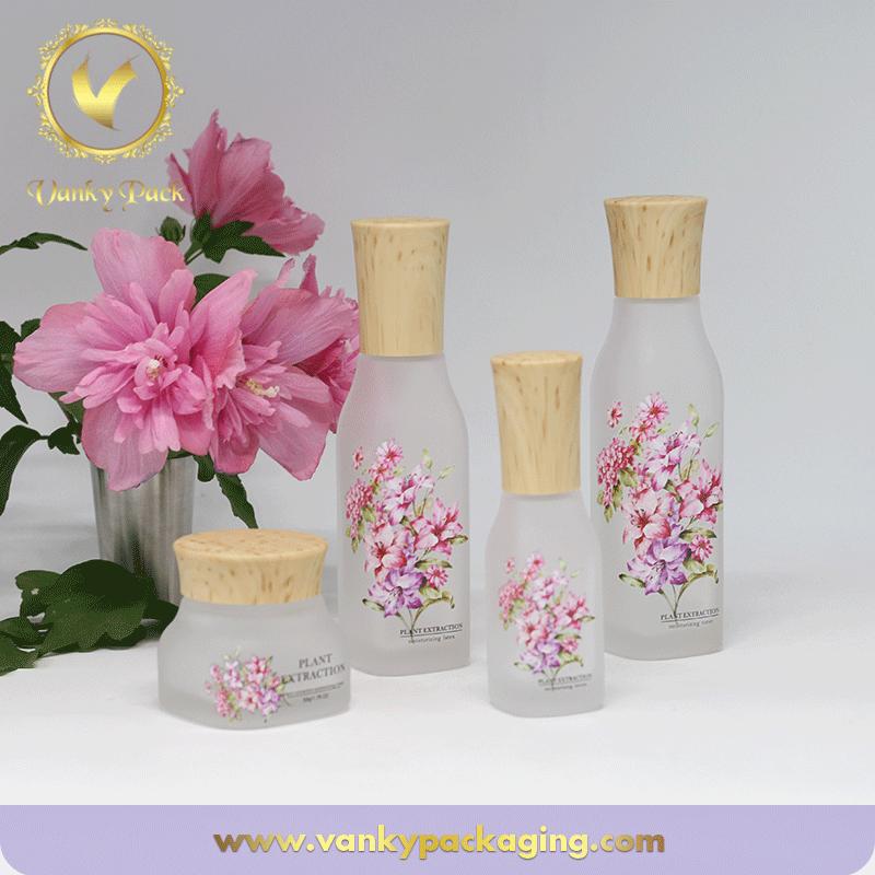 Whole Set Series Square Shape Frosted Glass Bottle And Jar Packaging