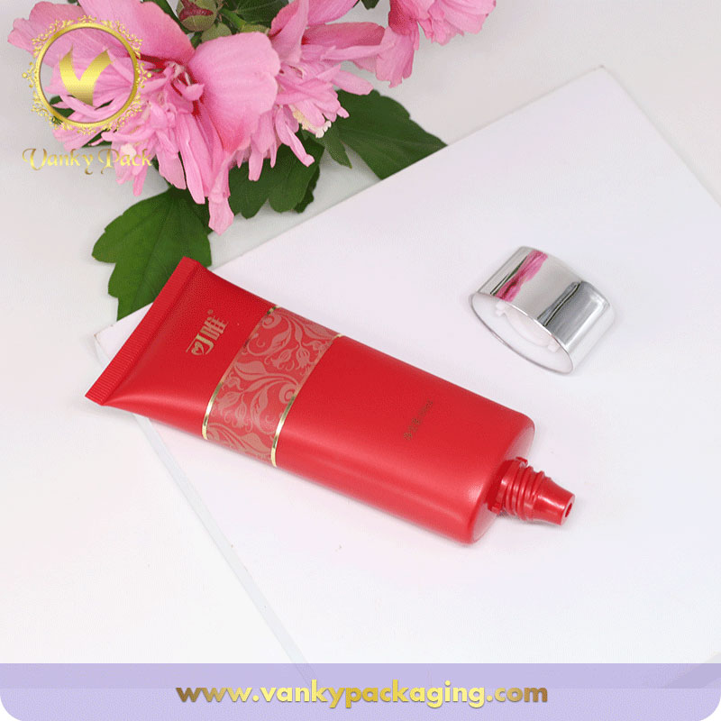 Wholesale biodegardable red cosmetic plastic tube for makeup cream