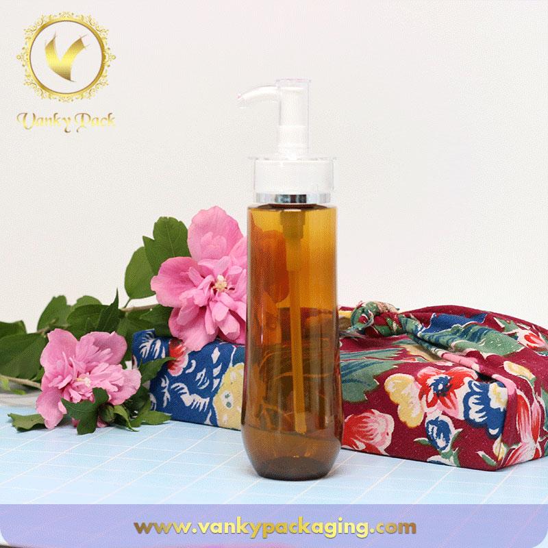 China made cosmetic plastic bottle amber plastic bottle with pump