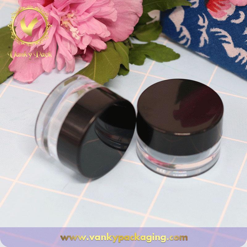 Hot sale 5g transparent cosmetic PS plastic jar with black cap