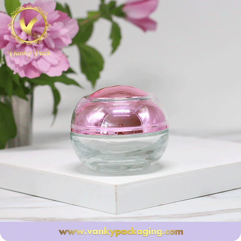 High Quality 50g Glass Cosmetic Cream Jar With Clear Top and UV Inside Screw Cap