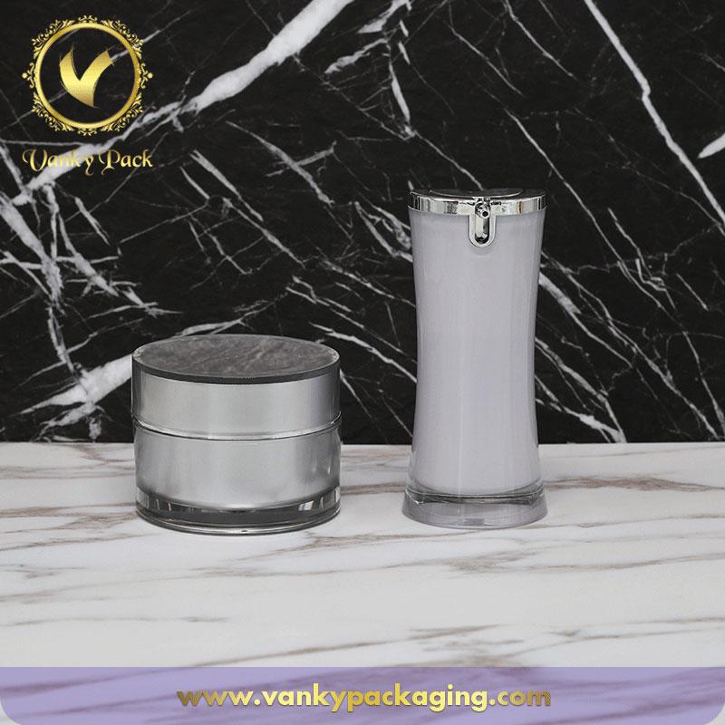Plastic Acrylic Cosmetic Jar And Bottle With Pump And Cap For Cosmetic Packaging
