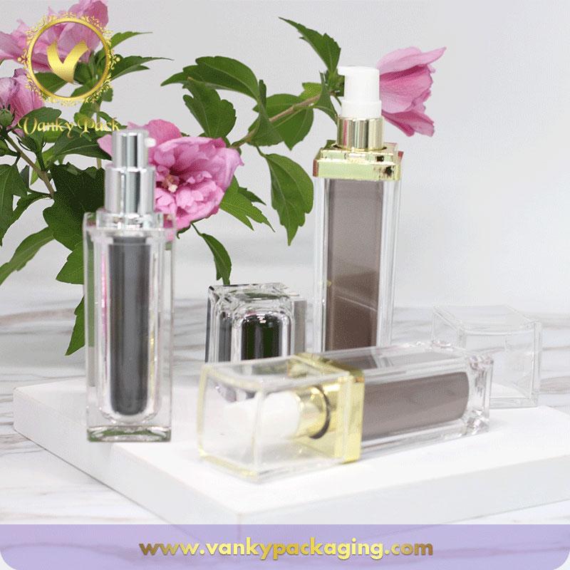 Cosmetic Lotion Square Shape Bottle With Plastic Press Pump