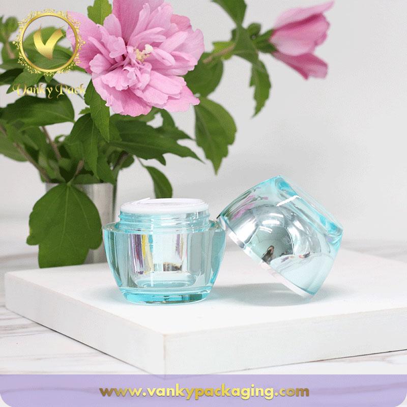 Clear Blue Transparent Plastic Acrylic Cream Jar With Screw Cap Packaging