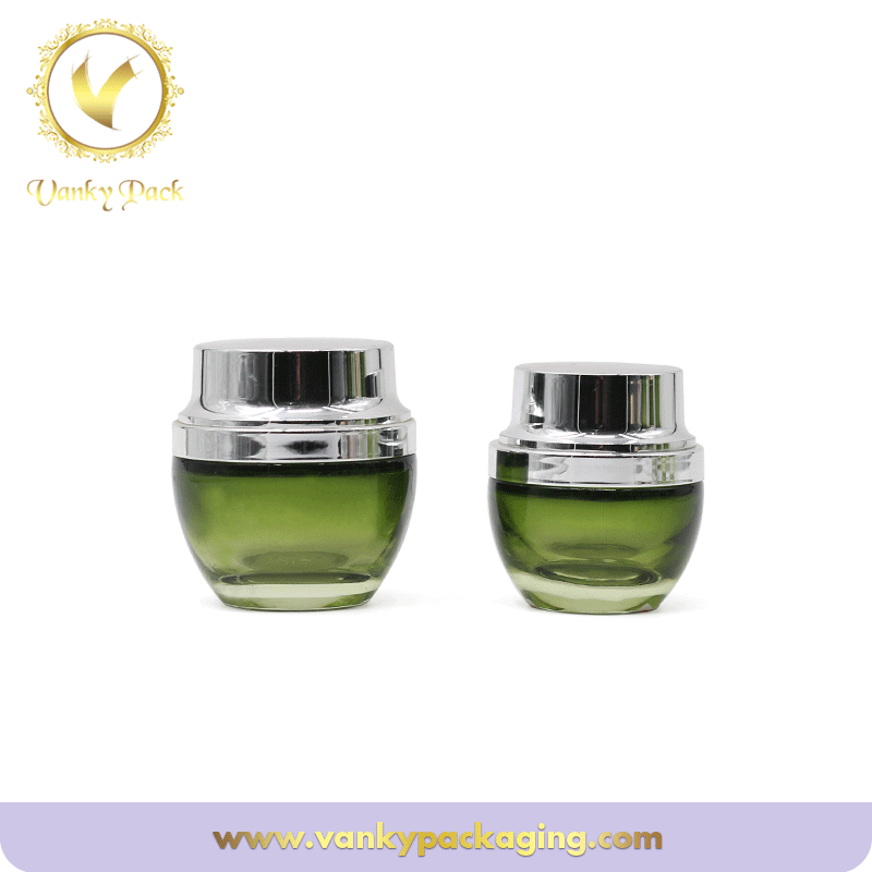 Green Gradient color Glass 50g 100g skin care Cosmetic Glass jar with silver lid