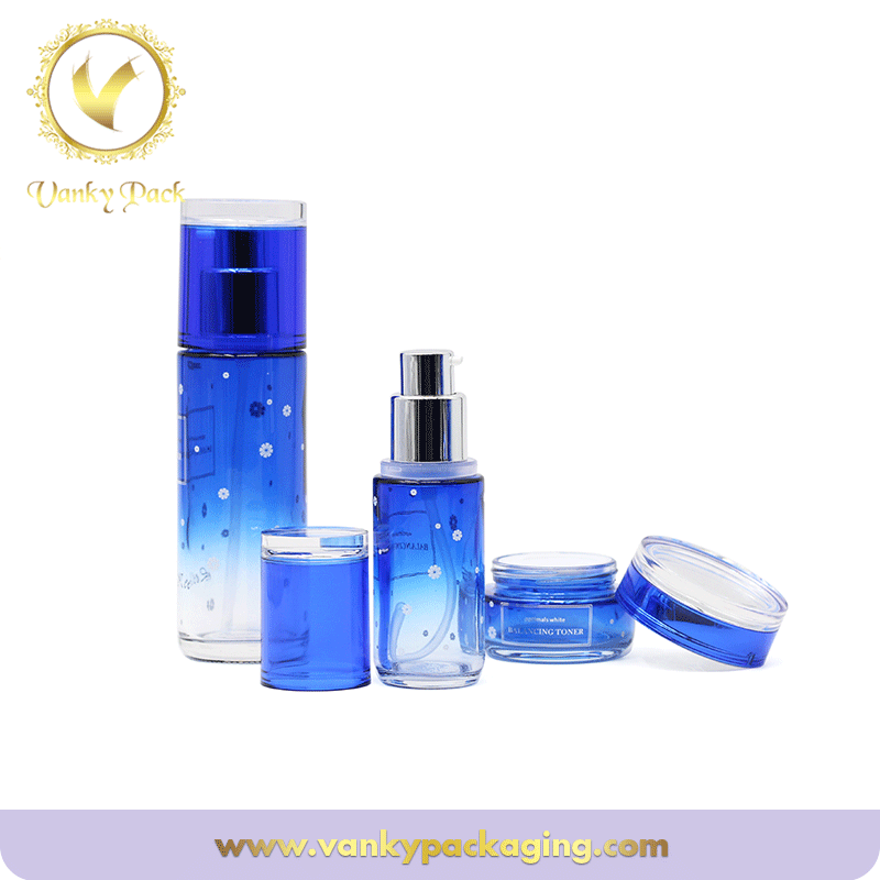 Blue Gradient color Glass 50g 100ml skin care Cosmetic Glass bottle with pump