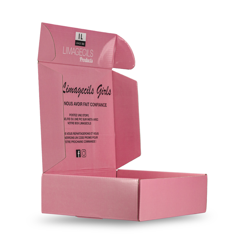 Custom matte laminated pink color corrugated paper box clothing mailer box