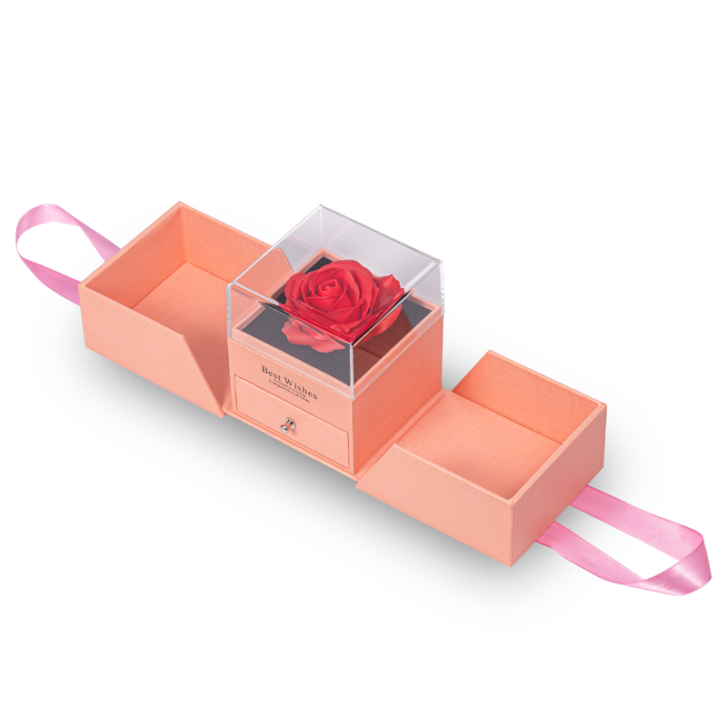Luxury pink color display gift paper box with handbag