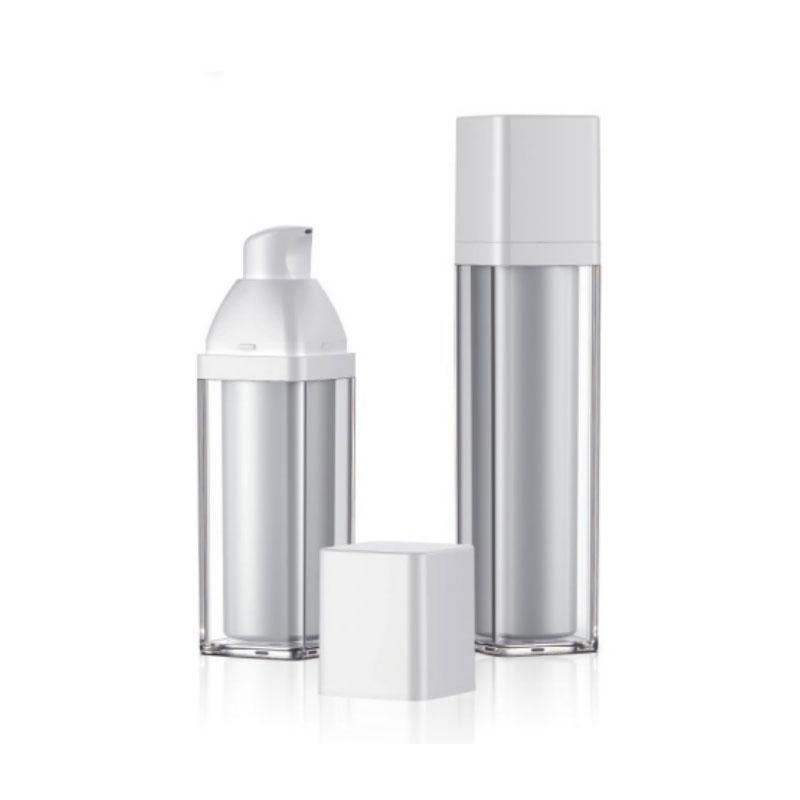 15ml 30ml 50ml Transparent outer bottle square shape snap on cap lotion pump airless bottle SR2124E