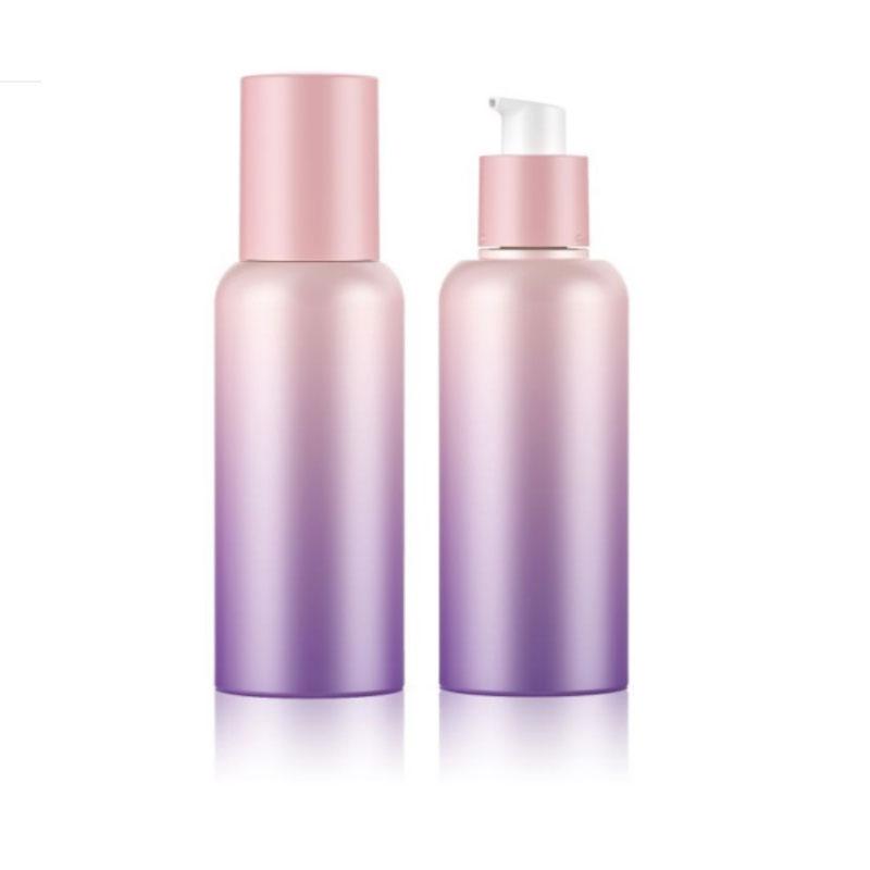 120ml Gradient color PET/PETG plastic bottle packaging with screw on lotion pump with cap SR2237