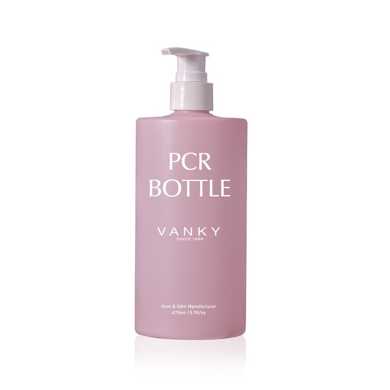 500ml Deep customized fancy 500ml flat shoulder PCR PET plastic bottle with white lotion pump